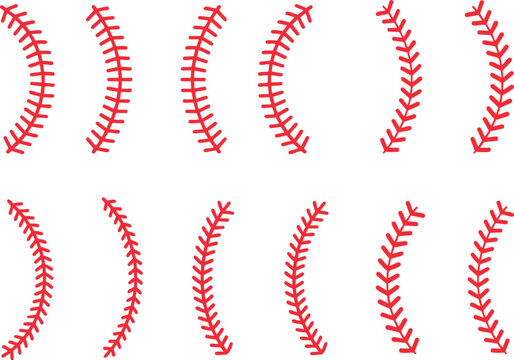 The red stitch or stitching of the baseball Isolated on white background.