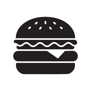 Minimalist Black Hamburger Icon Featuring Solid Bold Geometric Shapes And Wavy Lines Representing Fast Food Concept Isolated On A Crisp White Background For Digital