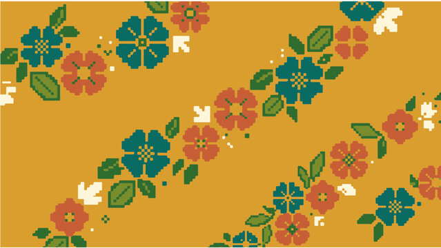 Pixel Art Floral Pattern in Retro 8-bit Style