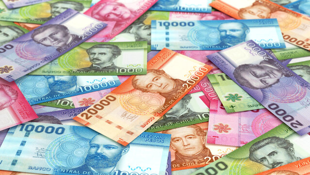 Scattered Chilean Peso banknotes
