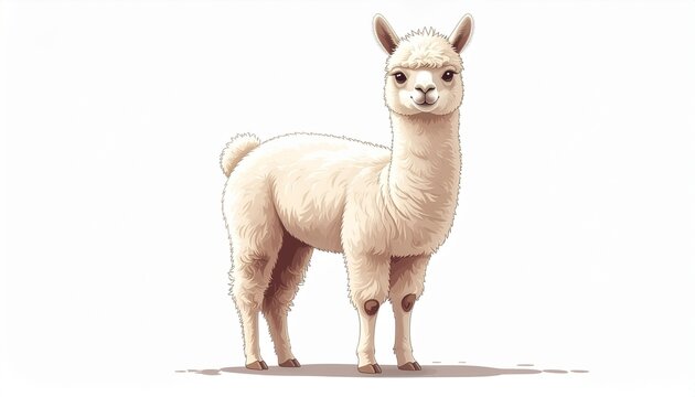 Ilustrasi alpaca gaya anime original berdiri dengan ekspresi tenang