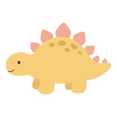 Yellow stegosaurus plush toy with pink plates and friendly expression isolated on white background © Jennie