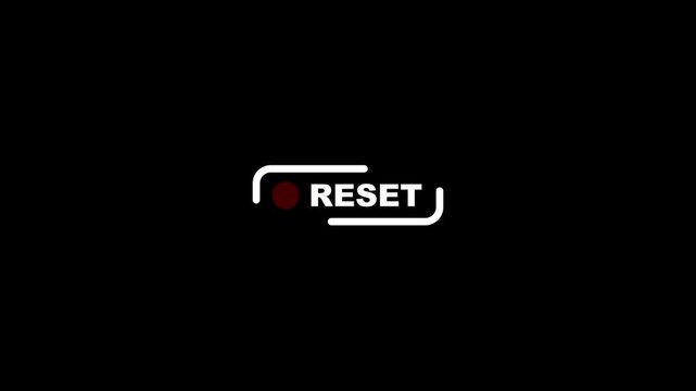 Reset Button Animation Concept with White and Red on Black Background for Technology and Business Applications 4k animation video.