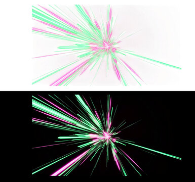 Green and pink light speed burst explosion isolated on transparent frame.