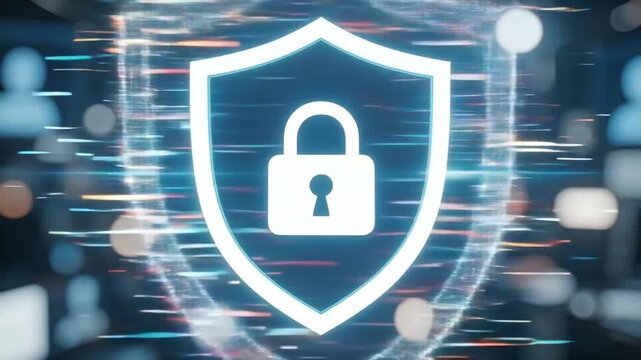 Sparkling digital shield avatar verification cyber security protection concept showing secure peaceful identity, glowing neon