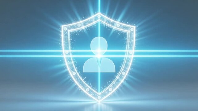 Sparkling digital shield avatar verification technology protecting cyber security with abstract network safety and secure glowing