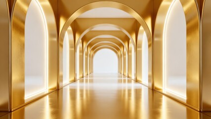 Obraz premium Golden archway corridor with reflective floor