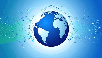 Naklejka premium Blue Digital Globe Surrounded by Network Connections on Abstract Technology Background
