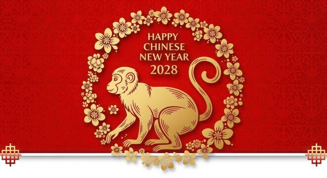 Happy chinese new year 2028 with monkey illustration illustration