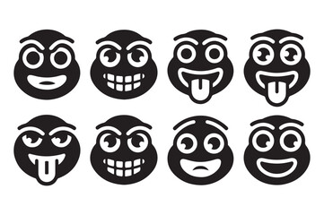 Fototapeta premium Set of Funny Character Faces and Expressions Silhouette Vector Illustration for Emoji and Cartoon Design