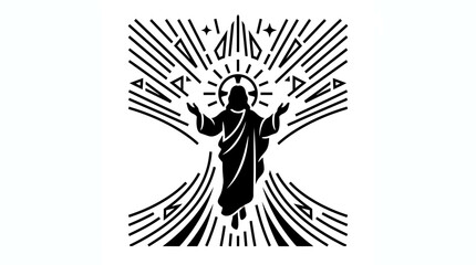 Fototapeta premium Graphic Sunburst Illustration of Jesus Christ Silhouette