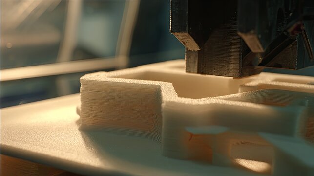 3d printer extruder nozzle depositing layers of filament material, creating a prototype object with precise detail and complex structure for modern production