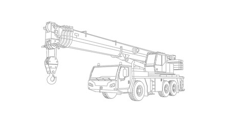 line drawing of a truck crane with hook © Tm Studio