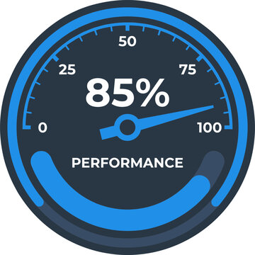 A performance meter displays eighty-five percent on a dial gauge