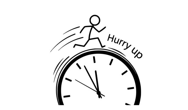 Hurry up time concept stick figure running clock icon vector illustration design