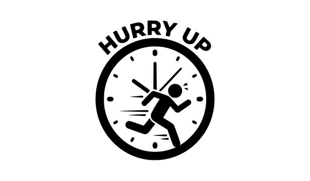 Time urgency concept running man inside clock hurry up text vector illustration