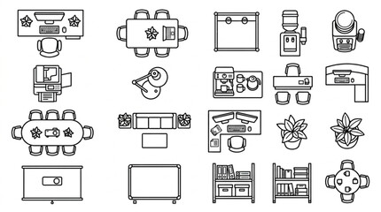 Top Down View Office Furniture and Layouts Collection. © Woto
