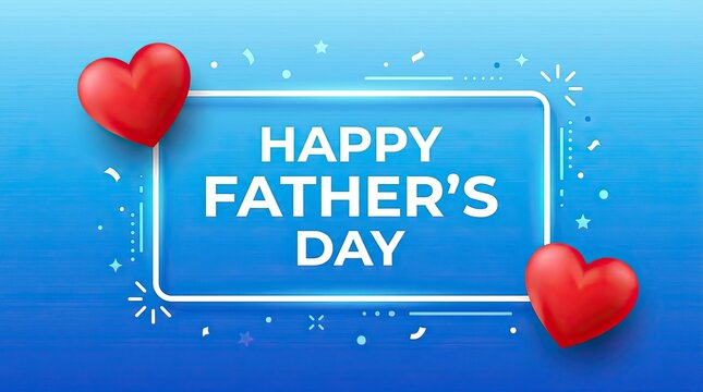 Happy father's day greeting card with red hearts and blue background