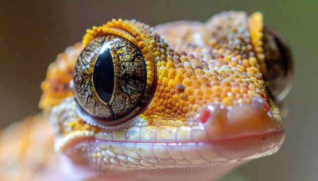 Colorful Gecko Close Up Staring Forward in Natural Blurred Background