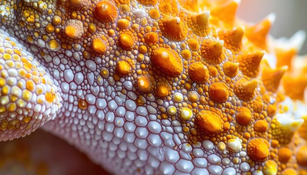 Colorful Gecko Skin Scales Showing Orange Texture in Macro Close Up
