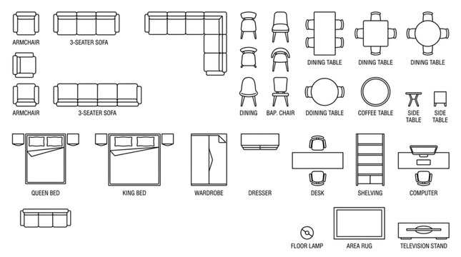 Architectural Furniture Layout Plans and Elevations.