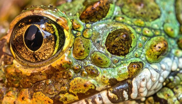 Colorful Green Toad Face Shown in Extreme Macro Closeup