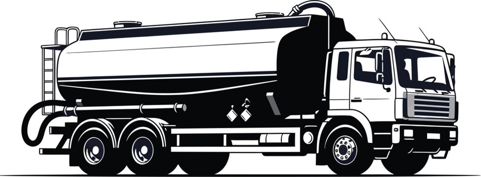 Black and white dump truck carrying dirt on a dirt road vector illustration