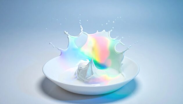 Colorful Liquid Splash Rising From White Bowl on Blue Studio Background