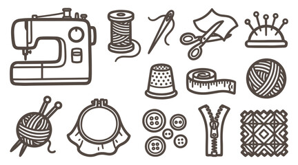 Obraz premium Vector illustration of various sewing and crafting tools on white background