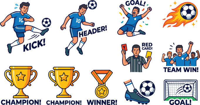 Soccer Championship Cartoon Vector Icon Collection