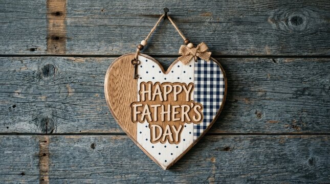 Rustic father's day heart sign wooden plaque with 'happy father's day' message
