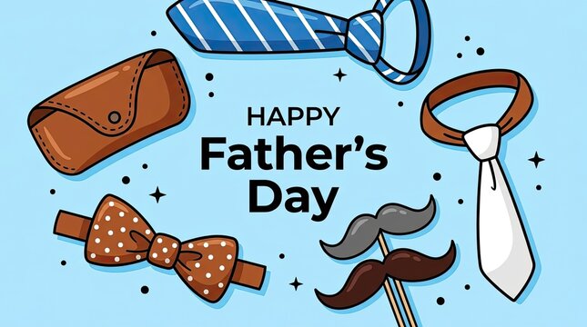 Happy father's day illustration ties bowties wallets mustaches festive greeting
