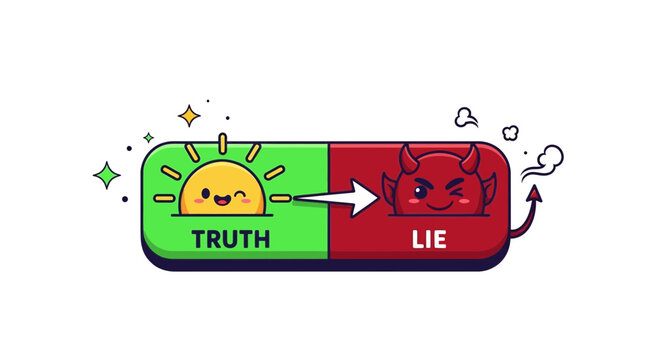 Truth vs Lie concept illustration, cartoon sun and devil switch, with copy space