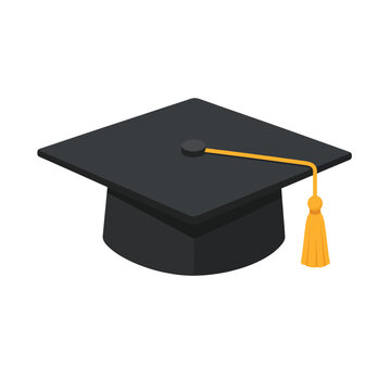 Black graduation cap with yellow tassel on top