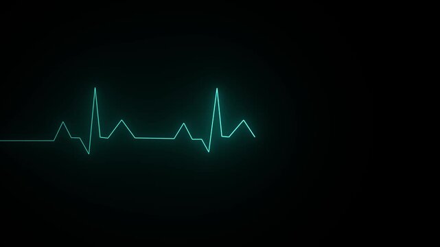 Heartbeat cardiogram ECG monitor display with glowing neon line on dark background.4k.