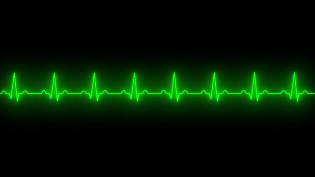 Clean ECG heartbeat line with glowing pulse waveform on dark background, ideal for heart rate monitoring, vital signs, medical care, and healthcare technology visuals.