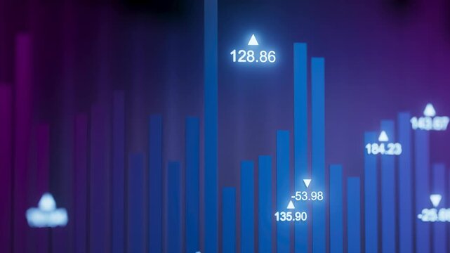Data visualization shows performance metrics over time with various data points and trends in a digital format.