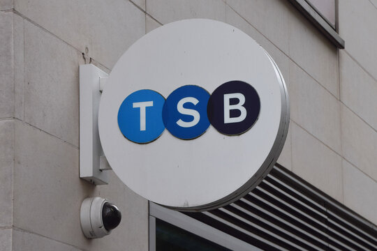 General view of the sign at TSB bank on May 6 2026 in London, UK