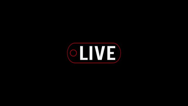 Live button animation on transparent background representing live streaming, real-time broadcast, and digital media transmission concept in clean 4K motion graphics style.