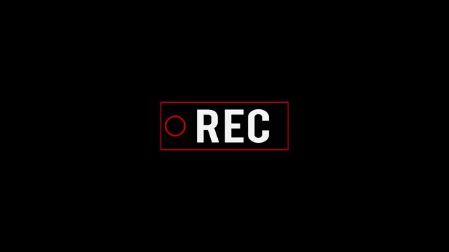 REC recording icon animation featuring blinking red record circle and white text on black background, representing video recording. 4k animation.