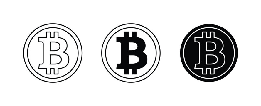 Bitcoin Icons, Cryptocurrency Symbols, Digital Currency Coin Graphics, Blockchain Technology Vector Set
