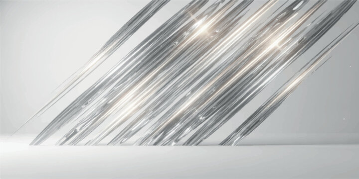 Elegant silver metallic ribbons flowing diagonally through a clean white space with soft highlights and premium studio lighting effects