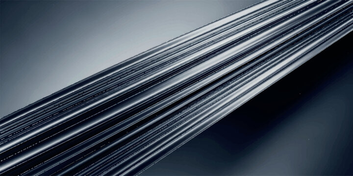 Parallel metallic tracks with sharp reflections in a cold dark background creating a sense of industrial precision