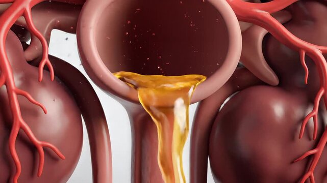 Detailed 3D Animation of Human Kidney Function and Urine Production.