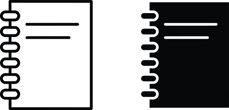 Spiral notebook icon set with lined pages for writing and tasks