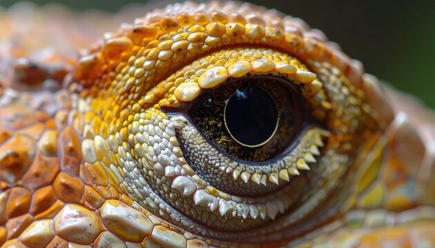 Detailed Orange Lizard Eye Close Up in Natural Macro View