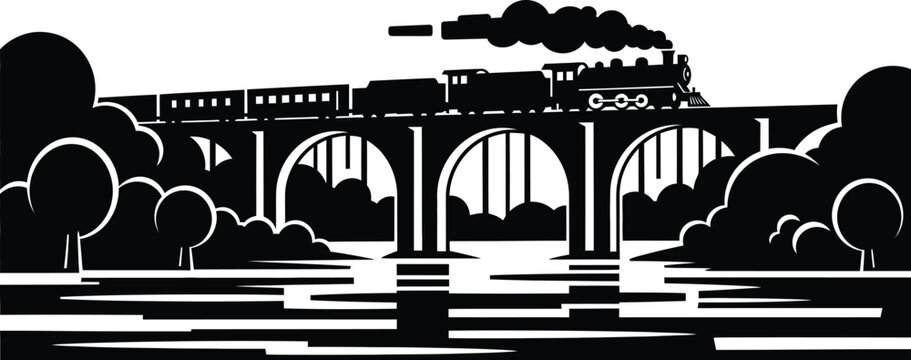 Vintage steam train crossing a bridge