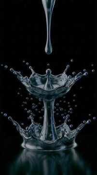 Elegant metallic water drop crown splash on dark amoled background