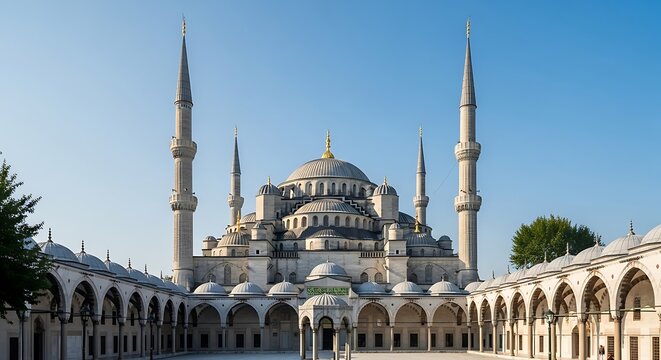 Sultan Ahmed Mosque with domes and minarets in Istanbul, Turkey