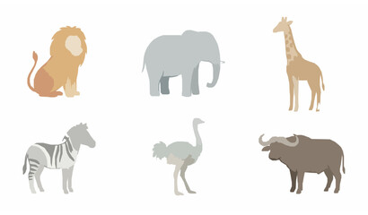 Cute cartoon savanna animals watercolor vector set with lion elephant giraffe zebra isolated on white background © labu